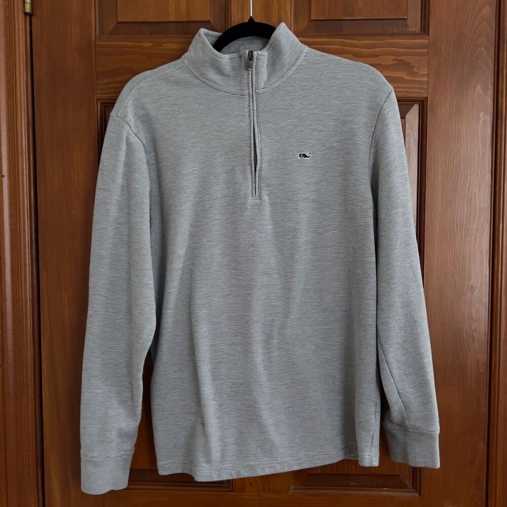 Vineyard Vines by Shep & Ian Women's Medium Gray Striped 1/4 Zip Pullover
